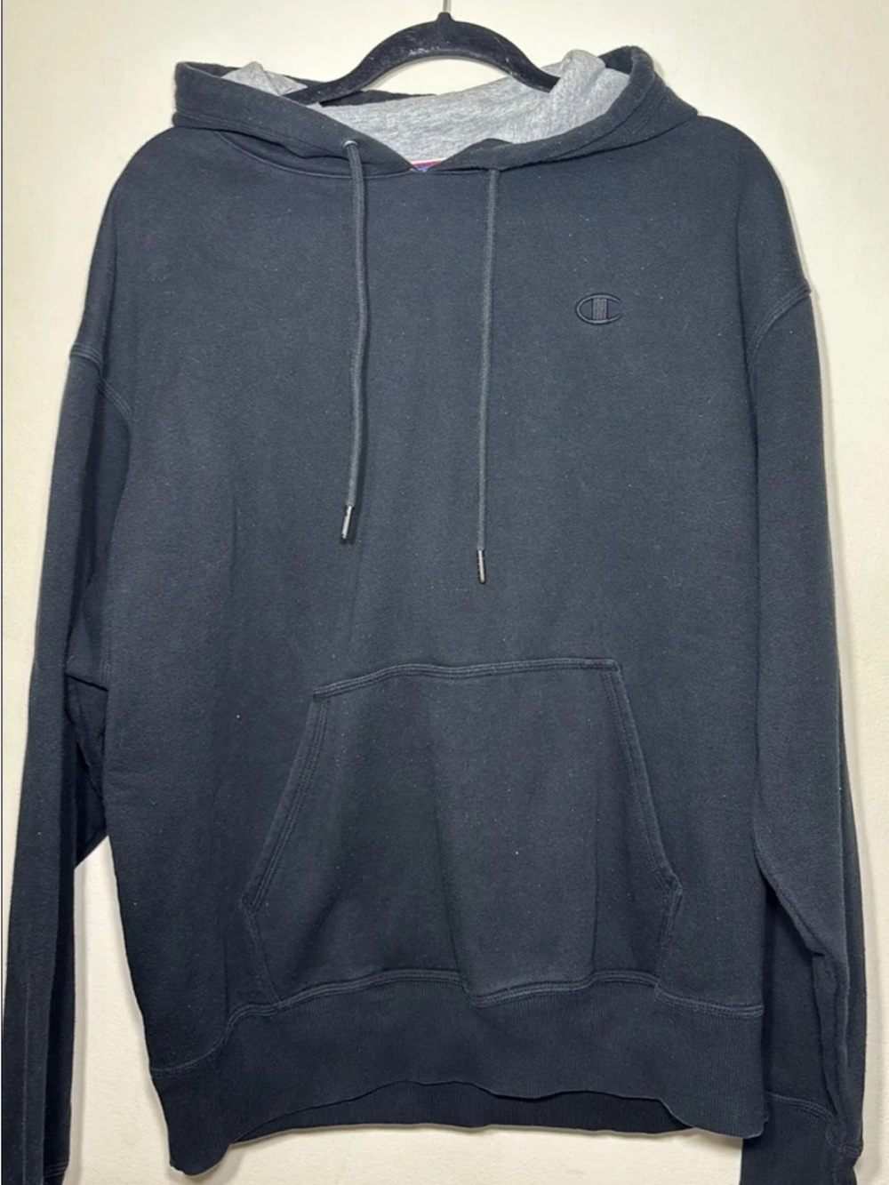 Champion Men's Black Hooded Sweatshirt with Grey Lining
